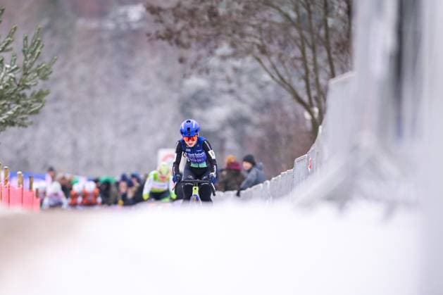 Belgian Fleur Moors pictured in action during the Women elite race at the Belgian Cyclocross Championships in Beringen on Saturday 10 January 2026. DAVIDxPINTENS  x154986418x
