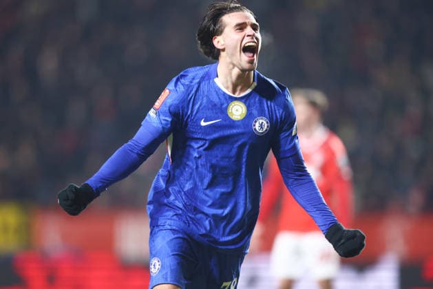 Charlton Athletic v Chelsea, Emirates FA Cup third round, The Valley, London, UK - 10 01 2026 Marc Guiu of Chelsea celebrates scoring their third goal during the Emirates FA Cup away game against Charlton Athlitic at the Valley London The Valley London GBR, UK NEWSPAPERS OUT Copyright: xMarkxGreenwoodx
