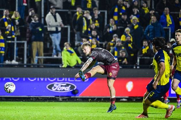 Mechelen s Fredrik Hammar pictured in action during a soccer match between Royale Union Saint-Gilloise and KV Mechelen, Saturday 17 January 2026 in Brussels, on day 21 of the 2025-2026 Jupiler Pro League first division of the Belgian championship. TOM GOYVAERTS TomxGoyvaerts  x156678650x