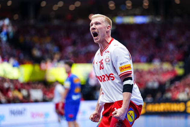 Torjubel Magnus Saugstrup (Daenemark, 15) DEN, Rumaeinen vs. Daenemark, Handball, EHF Europameisterschaft 2026, Gruppe B, Spieltag 2, 18.01.2026 DEN, Rumaeinen vs. Daenemark, Handball, EHF Europameisterschaft 2026, Gruppe B, Spieltag 2, 18.01.2026 Herning Copyright: xEibner-Pressefoto MarcelxvonxFehrnx EP_MFN