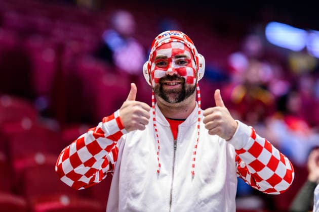 260119 Fans of Croatia ahead of the EHF European Handball Championship preliminary round match between the Netherlands and Croatia on January 19, 2026 in Malmö. Photo: Petter Arvidson BILDBYRAN kod PA PA1126 handball handboll handball handbolls-em 2026 nederländerna netherlands croatia kroatien ehf european handball championship bbeng grappa33 Copyright: PETTERxARVIDSON BB260119PA006