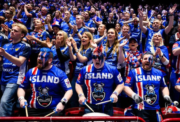 260123 Fans of Iceland during the EHF European Handball Championship main round match between Iceland and Croatia on January 23, 2026 in Malmö. Photo: Petter Arvidson BILDBYRAN kod PA PA1134 handball handboll handball handbolls-em 2026 croatia kroatien island iceland ehf european handball championship bbeng grappa33 Copyright: PETTERxARVIDSON BB260123PA063