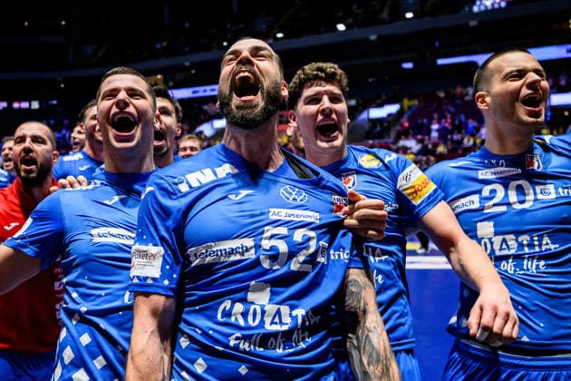 260128 Leon Susnja of Croatia celebrates after the EHF European Handball Championship main round match between Croatia and Hungary on January 28, 2026 in Malmö. Photo: Petter Arvidson BILDBYRAN kod PA PA1144 handball handboll handball handbolls-em 2026 croatia hungary kroatien ungern ehf european handball championship bbeng grappa33 jubel Copyright: PETTERxARVIDSON BB260128PA098