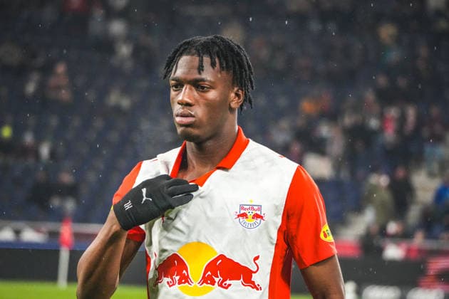 Fussball Österreich, Admiral Bundesliga 2025 2026, 18. Spieltag - FC Red Bull Salzburg vs. FK FAK Austria Wien - Red Bull Arena (Salzburg): Kouakou Henry-Joane Aaron Gadou Copyright: xLukasxBierederx