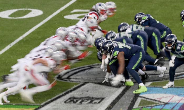 Slow shutter of the New England Patriots and Seattle Seahawks in the second quarter of Super Bowl LX at at Levi s Stadium in Santa Clara, California on Sunday, February 8, 2026.  SBP20260208837 JONxSOOHOO