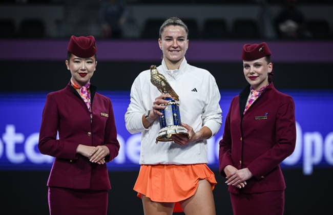 Qatar TotalEnergies Open 2026 Final, victory ceremony, winner Karolina Muchova (CZE) and Qatar Airways Karolina Muchova (CZE)