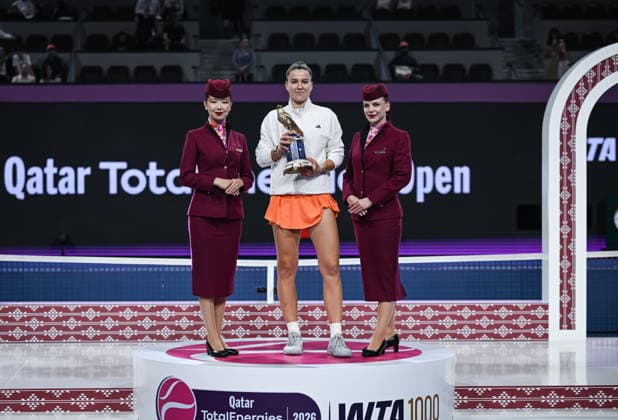 Qatar TotalEnergies Open 2026 Final, victory ceremony, winner Karolina Muchova (CZE) and Qatar Airways Karolina Muchova (CZE)