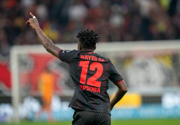 Einzelbild, Single image: Edmond TAPSOBA (Bayer 04 Leverkusen, 12) 14.02.2026, Bayer Leverkusen - FC St. Pauli, Fussball, 1.Bundesliga, GER, Leverkusen, BayArena DFL regulations prohibit any use of photographs as image sequences and or quasi-video. Copyright: HMBxMedia xMarcoxBader