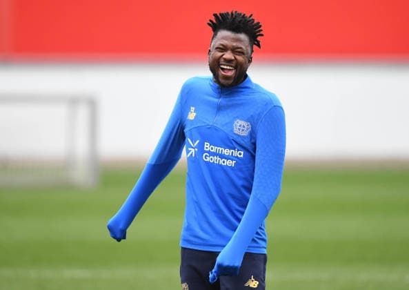 23.02.2026, xophax, Fussball , UEFA Champions League , 2025 2026 , Training von Bayer Leverkusen vor dem Spiel gegen Olympiakos Piräus. Edmond Tapsoba (Bayer Leverkusen ) Leverkusen