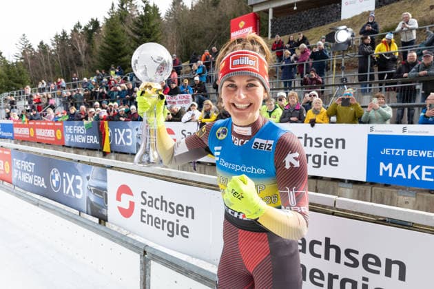 picture: Overall World Cup Winner: Julia Taubitz (GER) 08.03.2026 luge 9. FIL Eberspächer Luge World Cup, SachsenEnergie Ice Track Altenberg, Sachsen, Germany (GER) Women™s Singles photographer: FIL Michael Kristen