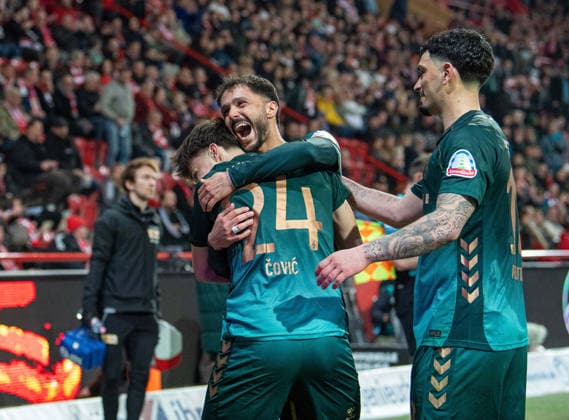 Fußball, Herren, Saison 2025 2026, 1. Bundesliga (25. Spieltag), 1. FC Union Berlin - SV Werder Bremen, v.l. Patrice Covic (Bremen), Leonardo Bittencourt (Bremen), Cameron Puertas (Bremen), Jubel nach Tor zum 1:4, 08.03.2026, Copyright: xSebastianxRäppold MatthiasxKochx