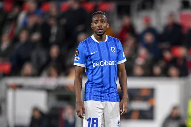 Joris Kayembe (KRC Genk) Looks on during the UEFA Europa League 2025 26 Round of 16 Second Leg match between SC Freiburg and KRC Genk at Stadion am Wolfswinkel on March 19, 2026 in Freiburg im Breisgau, Germany. (Photo by Harry Langer DeFodi Images) -