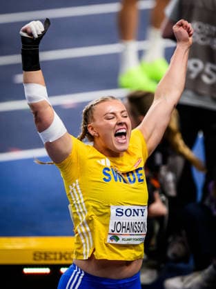 260320 Axelina Johansson of Sweden celebrates in women s shot put final during the 2026 World Athletics Indoor Championships on March 20, 2026 in Torun. Photo: Petter Arvidson BILDBYRAN kod PA PA1179 friidrott athletics friidrett inomhus-vm vm 2026 world athletics indoor championships vm innendors innendors-vm 1 bbeng kula sverige jubel Copyright: PETTERxARVIDSON BB260320PA284