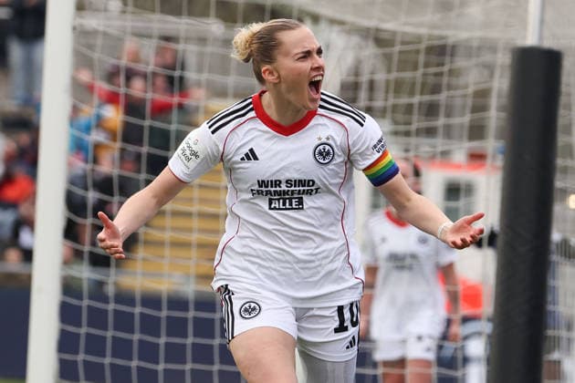 FRANKFURT AM MAIN, DEUTSCHLAND 21. MÄRZ 2026: Eintracht Frankfurt Frauen gegen HSV Frauen, 1. Frauen-Bundesliga, Stadion am Brentanobad. v.l., Laura Freigang (Eintracht Frankfurt) Torjubel, Goal celebration, celebrate the goal Copyright: JoaquimxFerreira