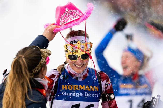 260322 Lisa Theresa Hauser of Austria celebrates after competing in women s 12,5 km mass start during the IBU World Cup on March 22, 2026 in Oslo. Photo: Mathias Bergeld BILDBYRAN kod MB MB1353 skidskytte biathlon skiskyting världscupen ibu world cup masstart mass start dam bbeng kvinner women celebrate jubel Copyright: MATHIASxBERGELD BB260322MB027