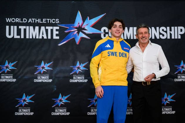 260322 Armand Duplantis of Sweden and Sebastian Coe, president of World Athletics during a press conference, PK, Pressekonferenz for the World Athletics Ultimate Championship on March 22, 2026 in Torun. Photo: Petter Arvidson BILDBYRAN kod PA PA1183 friidrott athletics friidrett inomhus-vm vm 2026 world athletics indoor championships vm innendors innendors-vm presskonferens press conference sweden bbeng World Athletics Ultimate Championship Copyright: PETTERxARVIDSON BB260322PA125