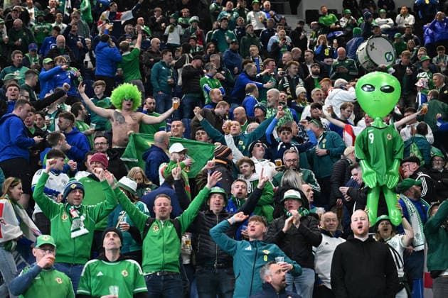 Soccer, FIFA World Cup, WM, Weltmeisterschaft, Fussball 2026 match between Italy-North Ireland North Ireland fans during playoff qualifier Fifa World Cup 2026 match between Italy-North Ireland at the gewiss stadium, Italy, March 26th, 2026. Imago-Images Emmefoto Copyright: xImago-Images Emmefotox