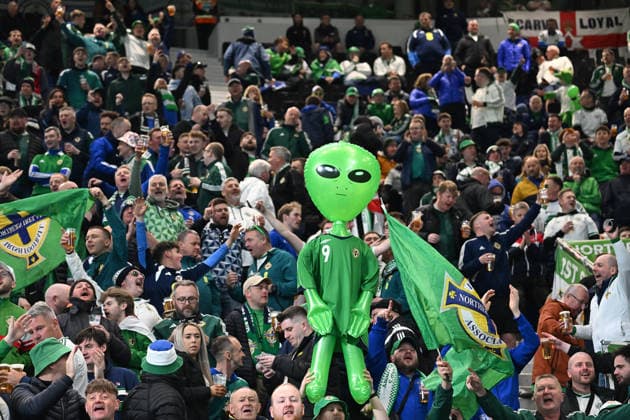 Soccer, FIFA World Cup, WM, Weltmeisterschaft, Fussball 2026 match between Italy-North Ireland North Ireland fans during playoff qualifier Fifa World Cup 2026 match between Italy-North Ireland at the gewiss stadium, Italy, March 26th, 2026. Imago-Images Emmefoto Copyright: xImago-Images Emmefotox