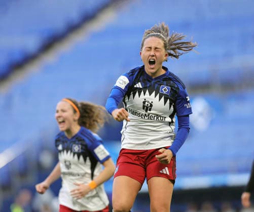 Foto : Torjubel bei den Hamburger Damen nach dem 1-1 Ausgleich von Camilla Linberg (HSV) Fussball Pixel Bundesliga der Frauen am Mo. 30.03.2026 Hamburger SV - Bayer 04 Leverkusen