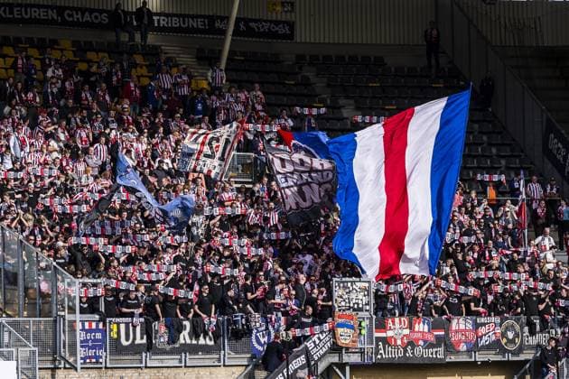 KERKRADE , 06-04-2026 , Parkstad Limburg stadium , season 2025 2026 , Dutch Keuken Kampioen Divisie football , match between Roda JC Kerkrade and Willem II , final score 0-1 , picture shows Willem II fans in the stands Roda JC - Willem II  x202879896x Copyright: