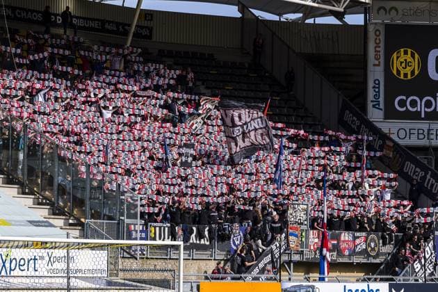 KERKRADE , 06-04-2026 , Parkstad Limburg stadium , season 2025 2026 , Dutch Keuken Kampioen Divisie football , match between Roda JC Kerkrade and Willem II , final score 0-1 , picture shows Willem II fans in the stands Roda JC - Willem II  x202879902x Copyright: