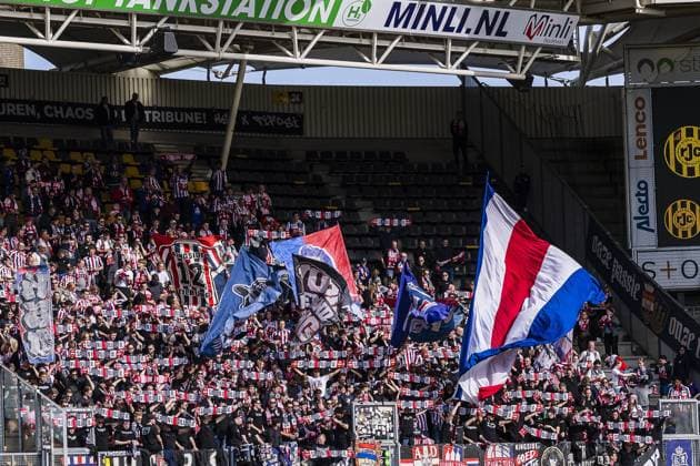 KERKRADE , 06-04-2026 , Parkstad Limburg stadium , season 2025 2026 , Dutch Keuken Kampioen Divisie football , match between Roda JC Kerkrade and Willem II , final score 0-1 , picture shows Willem II fans in the stands Roda JC - Willem II  x202879905x Copyright: