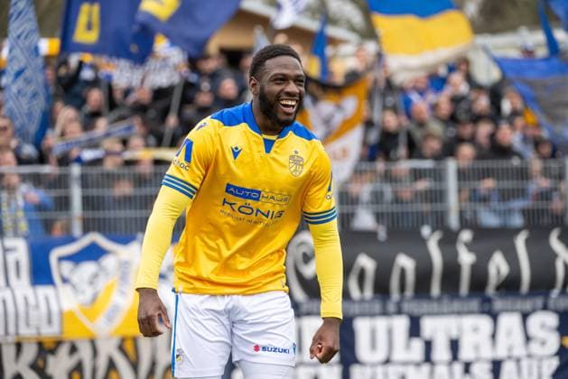 Fussball, Herren, Saison 2025 2026, Regionalliga Nordost (29. Spieltag), BFC Preussen - FC Carl Zeiss Jena, Malik Talabidi (FC Carl Zeiss Jena), Jubel nach Tor zum 0:1, 12.04. 2026, Copyright: xMatthiasxKochx