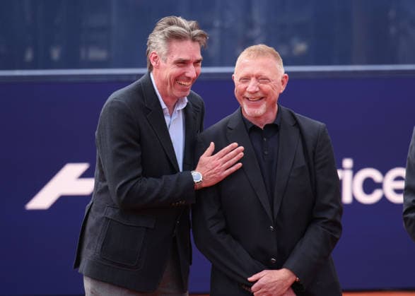Sport Bilder des Tages Niki Pilic Tribute im Rahmen der BWW Open 2026, Michael Stich und Boris Becker, Tennis - BMW Open 2026 - ATP, Tennis Herren 500 - MTTC Iphitos - Muenchen - Bayern - Deutschland - 18 April 2026. Copyright: xJuergenxHasenkopfx