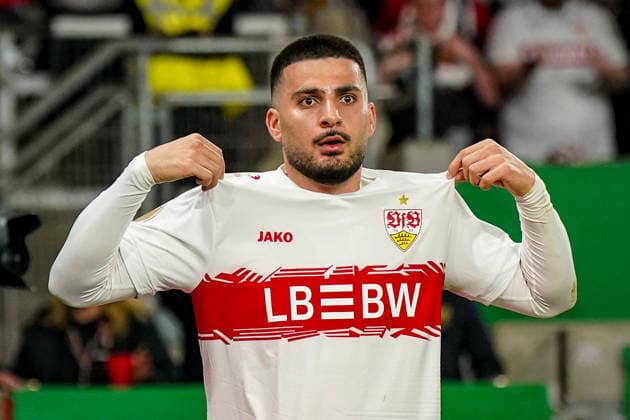 Deutschland: Fussball DFB-Pokal 2025 - 2026, Halbfinale - VfB Stuttgart vs SC Freiburg - MHP Arena (Stuttgart): Tor und Torjubel zum 1:1 durch Deniz Undav (VfB Stuttgart, 26) Freude, Emotionen, Jubel Geste, Gestik, Mimik, Gesichtsausdruck, Emotion Copyright: xJOERANxSTEINSIEKx