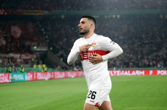 23.04.26 VfB Stuttgart - SC Freiburg Deutschland, Stuttgart, 24.04.2026, Fussball, DFB-Pokal, Saison 2025 2026, Halbfinale, VfB Stuttgart - SC Freiburg: Deniz Undav (VfB Stuttgart); Jubel Tor 1:1 Undav.