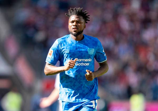 Einzelbild, Single image: Edmond TAPSOBA (Bayer 04 Leverkusen, 12) 1. FC Köln - Bayer 04 Leverkusen, Fussball, 1. Bundesliga, RheinEnergieStadion Köln, 25.04.2026 DFL regulations prohibit any use of photographs as image sequences and or quasi-video. Copyright: HMBxMedia xMarcoxBader
