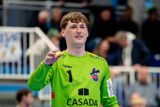 Dormagen, 27.04.2026, Handball, Herren, 2. Bundesliga, 29. Spieltag, 2025 2026: TSV Bayer Dormagen 1. VFL Potsdam Frederik Höler (1. VfL Potsdam, 1) während des Spiels