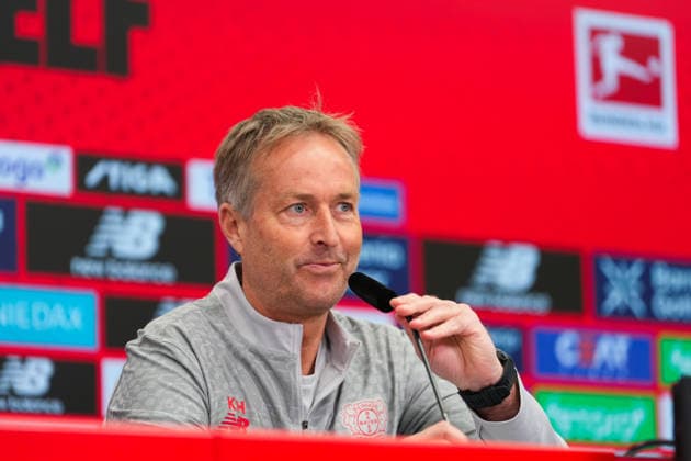 30.04.2026, xydrx, Fußball, Pressekonferenz Bayer 04 Leverkusen mit Cheftrainer Kasper Hjulmand vor dem Bundesliga Heimspiel gegen RB Leipzig, Saison 2025 2026 DFB regulations prohibit any use of photographs as image sequences and or quasi-video. Copyright: HMBxMedia YannisxDreimann