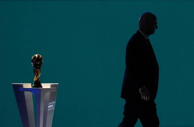 April 30, 2026, Vancouver, Bc, CANADA: FIFA president Gianni Infantino is silhouetted as he walks past the World Cup trophy after addressing the 76th FIFA Congress, in Vancouver, on Thursday, April 30, 2026. Canada News - April 30, 2026  - ZUMAc35_ 20260430_zaf_c35_078 Copyright: xDarrylxDyckx
