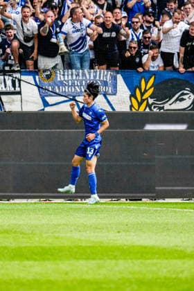 03.05.2026, xdaymx, Fussball 2.Bundesliga, Karlsruher SC - SV Darmstadt 98 Shio Fukuda (Karlsruher SC) jubelt nach seinem 2:1 Führungstreffer (DFL DFB REGULATIONS PROHIBIT ANY USE OF PHOTOGRAPHS as IMAGE SEQUENCES and or QUASI-VIDEO) Karlsruhe