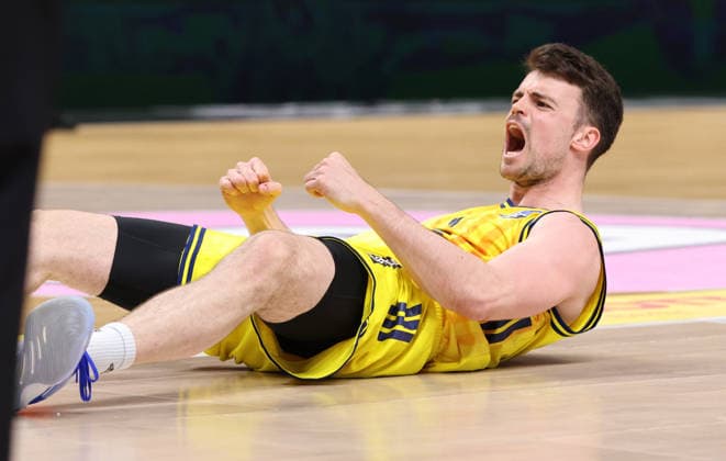 Jonas Mattisseck jubelt Freude Emotion Jubel Basketball BBL Bundesliga Herren 32.Spieltag Saison 2025 2026 03.05.2026 ALBA Berlin vs. Niners Chemnitz 99ers