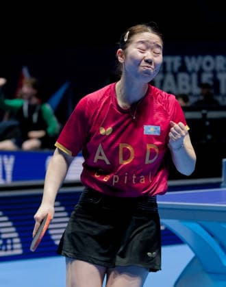 Zauresh AKASHEVA, Kasachstan, bei den Team-Weltmeisterschaften im Tischtennis in London in der OVO Arena Wembley. Zauresh AKASHEVA, Kasachstan, ist mit ihrem Team bei den Team-Weltmeisterschaften im Tischtennis in London (28.4.-10.5.) in der OVO Arena Wembley ausgeschieden. London OVO Arena Wembley London England