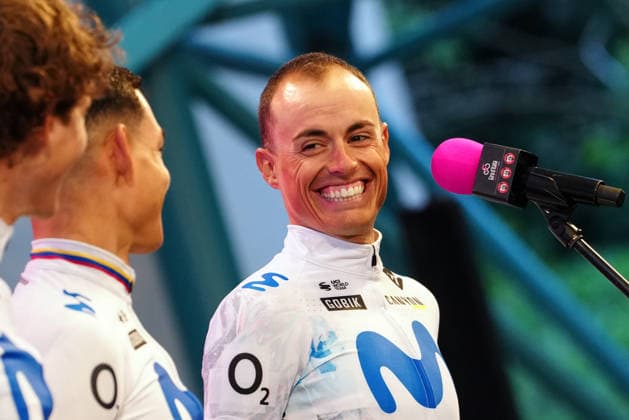 Spain™s Enric Mas Nicolau of Movistar Team during the teams presentation ahead of the Giro d™Italia cycling race in Burgas. The race starts on Friday, May 8, with the first stage over 160 km, from Nessebar to Burgas, Bulgaria - Wednesday, May 6, 2026. - cycling.  Copyright: xGianxMattiaxD Albertox xLaPressex