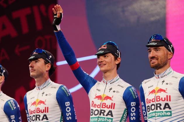 Italy™s Giulio Pellizzari of Red Bull - Bora - Hansgrohe during the teams presentation ahead of the Giro d™Italia cycling race in Burgas. The race starts on Friday, May 8, with the first stage over 160 km, from Nessebar to Burgas, Bulgaria - Wednesday, May 6, 2026. - cycling.  Copyright: xMassimoxPaolonex xLaPressex
