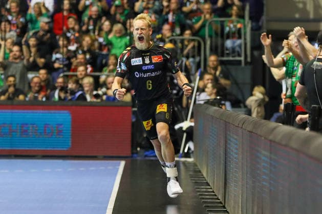 07.05.2026, xgox, Handball - EHF Champions League - 1 4 Finale SC Magdeburg - Pick Szeged v.l. Matthias Musche (Magdeburg, 6) Jubel, Torjubel, jubelt ueber das Tor, celebrate the goal, celebration Magdeburg
