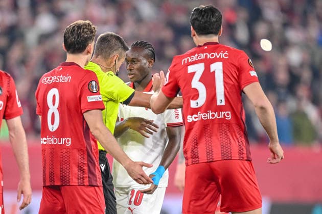 Mario Dorgeles (SC Braga) after the red Card during the UEFA Europa League 2025 26 Semi-Final Second Leg match between Club Freiburg and SC Braga at Stadion am Wolfswinkel on May 7, 2026 in Freiburg im Breisgau, Germany. (Photo by Harry Langer DeFodi Images) -