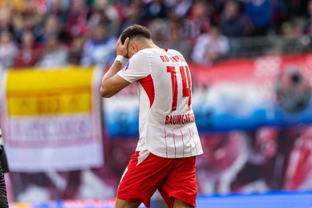 GER, Bundesliga, RB Leipzig - FC St. Pauli. 09.05.2026, Red Bull Arena, Leipzig, GER, Bundesliga, RB Leipzig - FC St. Pauli. Christoph Baumgartner (RB Leipzig 14) verzweifelt Â