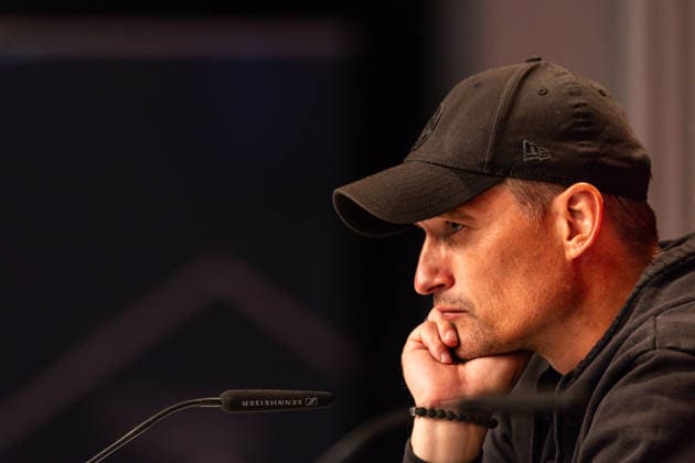 GER, Bundesliga, RB Leipzig - FC St. Pauli. 09.05.2026, Red Bull Arena, Leipzig, GER, Bundesliga, RB Leipzig - FC St. Pauli. Alexander Blessin (Coach FC St. Pauli) bei der Pressekonferenz Â