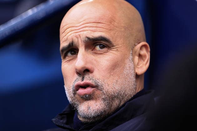 Football - Premier League - Manchester City v Brentford 9th May 2026 - Premier League - Manchester City v Brentford - Manchester City manager Pep Guardiola puffs his cheeks - Photo: Simon Stacpoole Offside. Manchester UK Copyright: xSimonxStacpoolexOffside