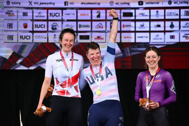 UCI Para Cycling Road World Cup: Round 3 Picture by Olly Hassell SWpix.com - 10 05 2026 - Cycling - UCI Para Cycling Road World Cup: Round 3 - Pescara, Abruzzo, Italy - Women C2 Road Race - Allison Jones (USA) receives the Gold Medal, Flurina Rigling (Switzerland) receives the Silver Medal and Amelia Cass (Great Britain) receives the Bronze Medal Copyright: x xSWpix.comx(t axPhotographyxHubxLtd)xOllyxHassell SWpix.comx SWP-3030-14338