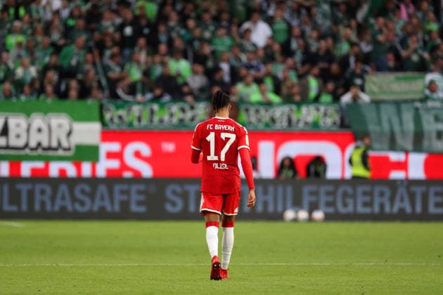 VfL vs. Bayern, 1. BL Wolfsburg, 09.05.2026, Fußball, Herren, Saison 2025 2026, 1. BL, VfL Wolfsburg vs. FC Bayern München: Michael Olise (FC Bayern München) nach seinem Tor zum 0:1 (DFL DFB REGULATIONS PROHIBIT ANY USE OF PHOTOGRAPHS as IMAGE SEQUENCES and or QUASI-VIDEO) Volkswagen Arena Niedersachsen Deutschland
