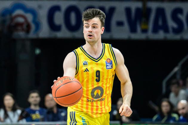 v.l. Jonas Mattisseck (Alba 09), GER, Berlin, Basketball, Alba Berlin vs Science City Jena, in der Max-Schmeling-Halle , BBL, 10.5. 2026 Copyright: HMBxMedia UwexKoch