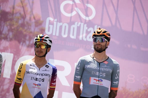 Colombia™s Egan Arley Bernal Gomez of Netcompany Ineos and Italy™s Filippo Ganna of Netcompany Ineos during Stage 4 of the Giro d™Italia, from Catanzaro to Cosenza, Italy, Tuesday, May 12, 2026.  Copyright: xMarcoxAlpozzi LaPressex