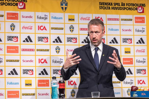 260512 Head coach Graham Potter of the Swedish men s national football team during a press conference, PK, Pressekonferenz on May 12, 2026 in Stockholm. Photo: Jonathan Näckstrand BILDBYRAN COP 94 JN0270 fotboll football soccer fotball vm FIFA World Cup, WM, Weltmeisterschaft, Fussball presskonferens press conference sverige sweden sverige a bbeng Copyright: JONATHANxNÄCKSTRAND BB260512JN012