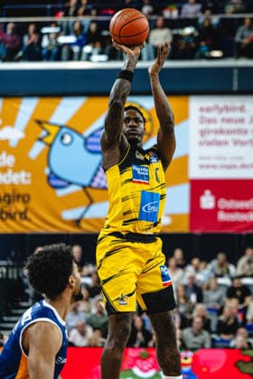 Rostock, Deutschland 12. Mai 2026: easyCredit BBL Play-Ins - 2025 2026 - Rostock Seawolves gegen MHP Riesen Ludwigsburg Im Bild: Babacar Sane (MHP RIESEN Ludwigsburg) Stadthalle Rostock Mecklenburg-Vorpommern Copyright: xFotostandx xVoelkerx